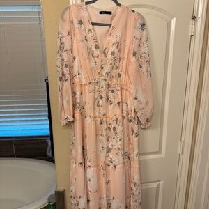 Peach floral maternity/postpartum photo dress, long